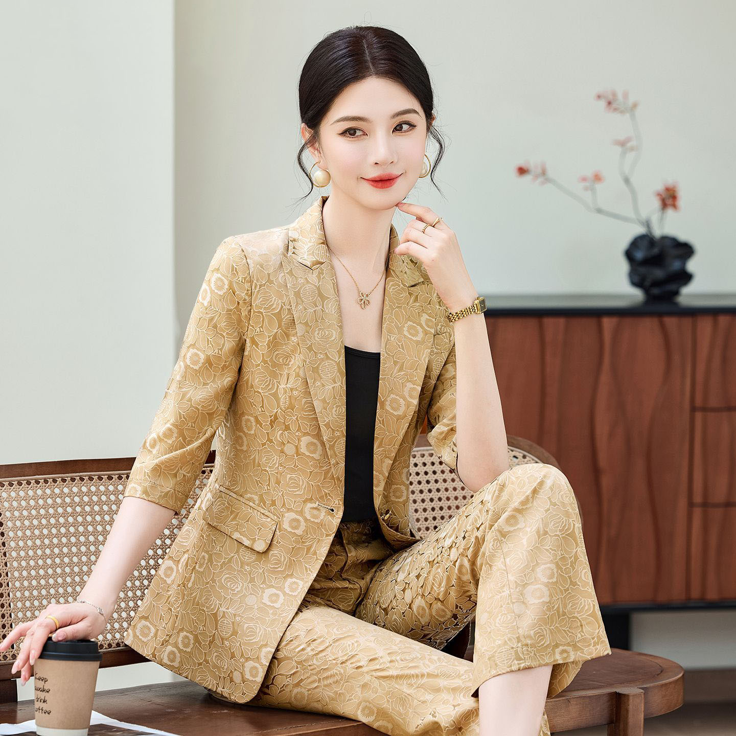Women'S Office Formal Wear For Ladies - Modischer Aprikosenfarbener Halbarm-Businessanzug für Damen, Neu