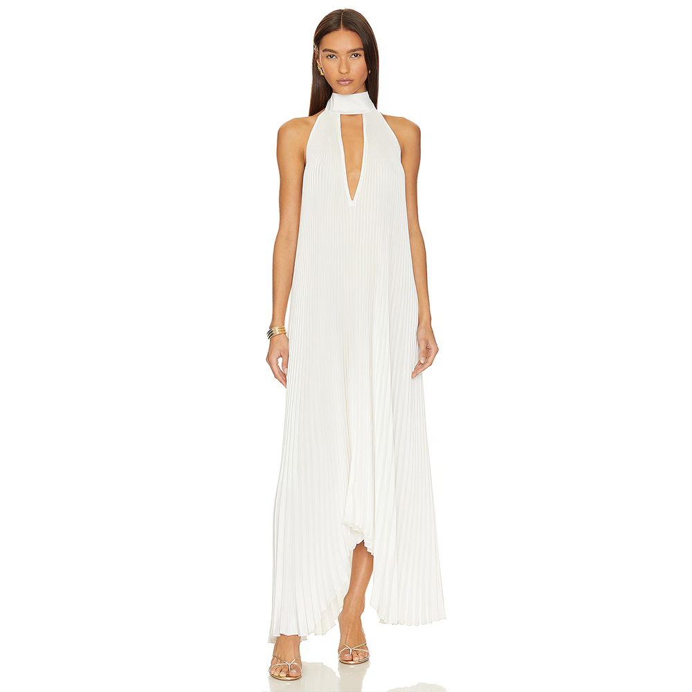 Women'S Formal Wear Wedding Guest - Abendkleider mit Tiefem V-Ausschnitt, Schal-Rüschen, Plissiertes