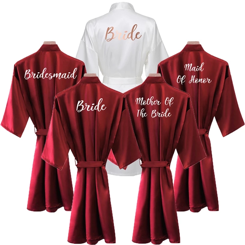 Women'S Formal Wear Wedding - Braut Robe Frauen Burgund Robe Satin