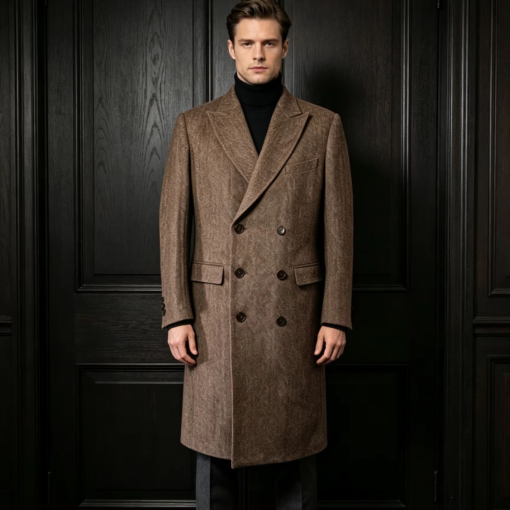 Trench Coat Formal - Herren 100% Reiner Woll-Langmantel Doppelreihiger Luxuriöser