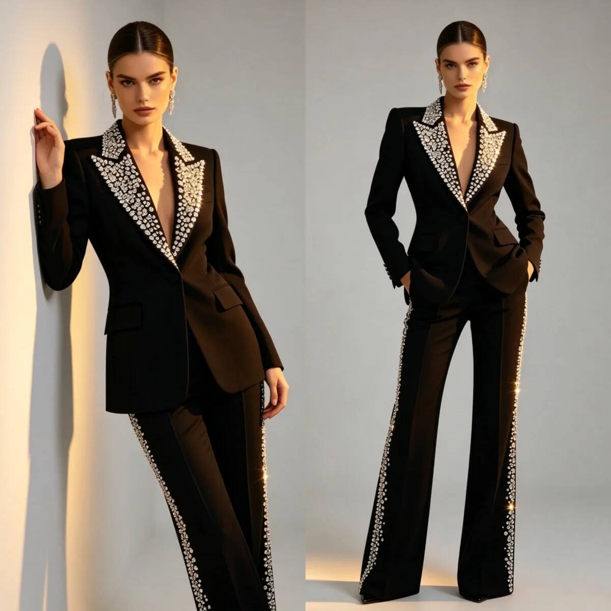 Women'S Formal Wear Plus Size - Modische Kristall-Zweiteiler mit Spitzrevers-Jacke in Übergröße