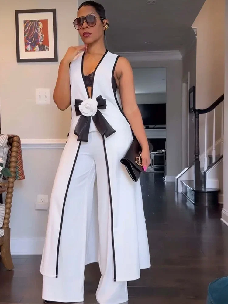 Women Formal Wear Tops - Fliege-Applikationen, V-Ausschnitt, ärmelloses langes Oberteil und