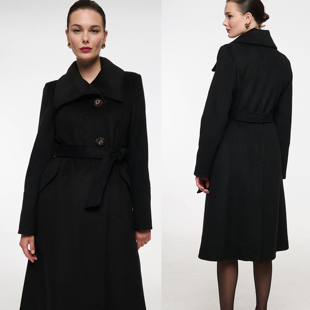 Women'S Formal Wear Plus Size - Vintage Schwarz Stehkragen Frauen Wollmantel Plus