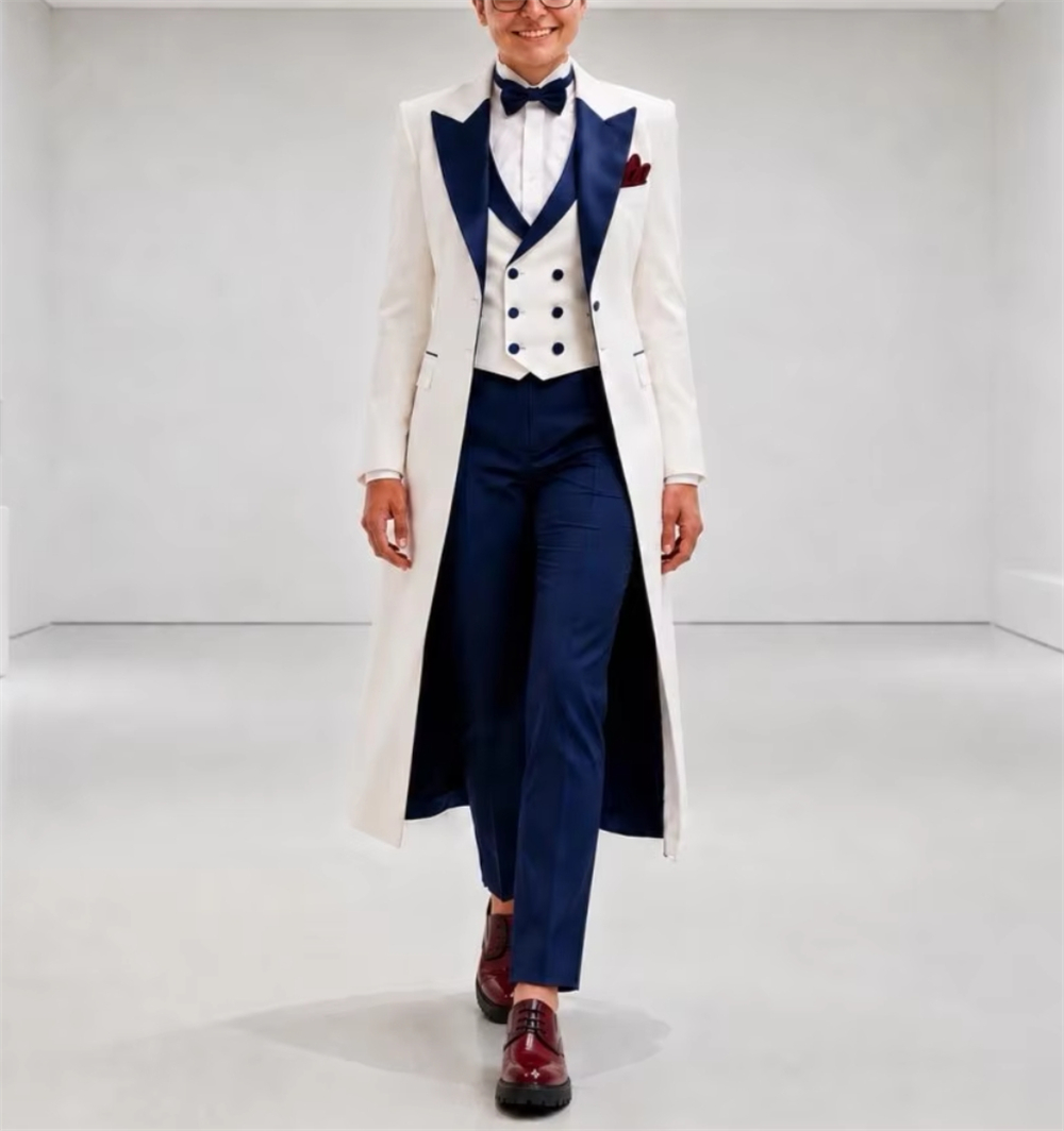 Women'S Formal Wear Wedding - Marineblau-weiße Damenjacke, elegante maßgeschneiderte Bürokleidung, Hochzeitsgast-Outfit,