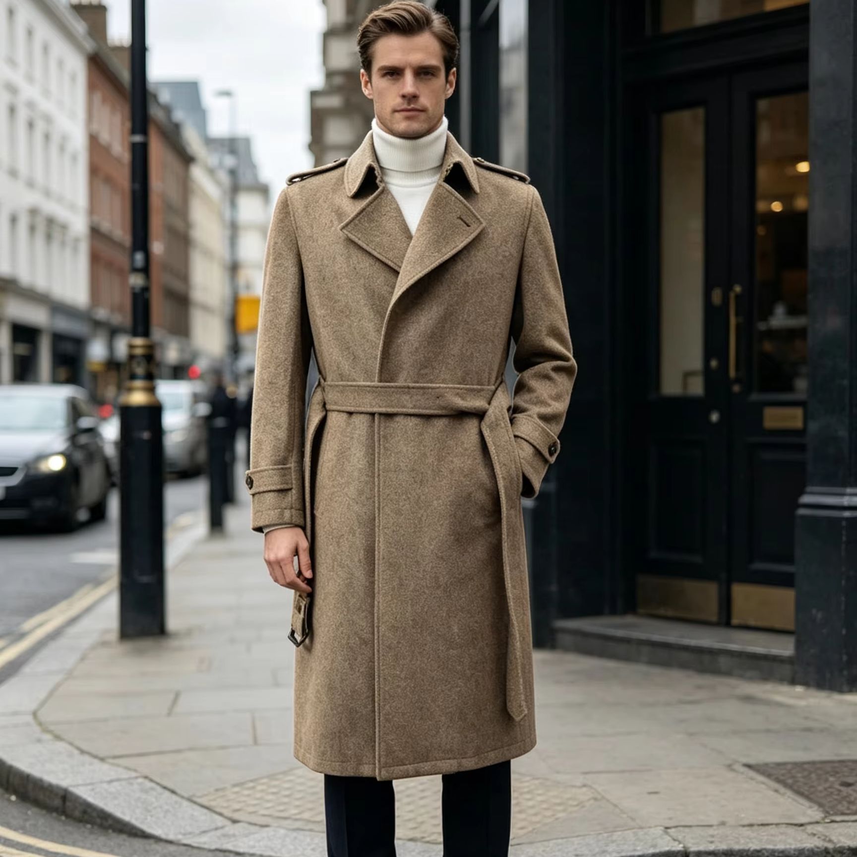 Herren 100% Reiner Woll-Langma – Trench Coat Formal Bewertung und Preis
