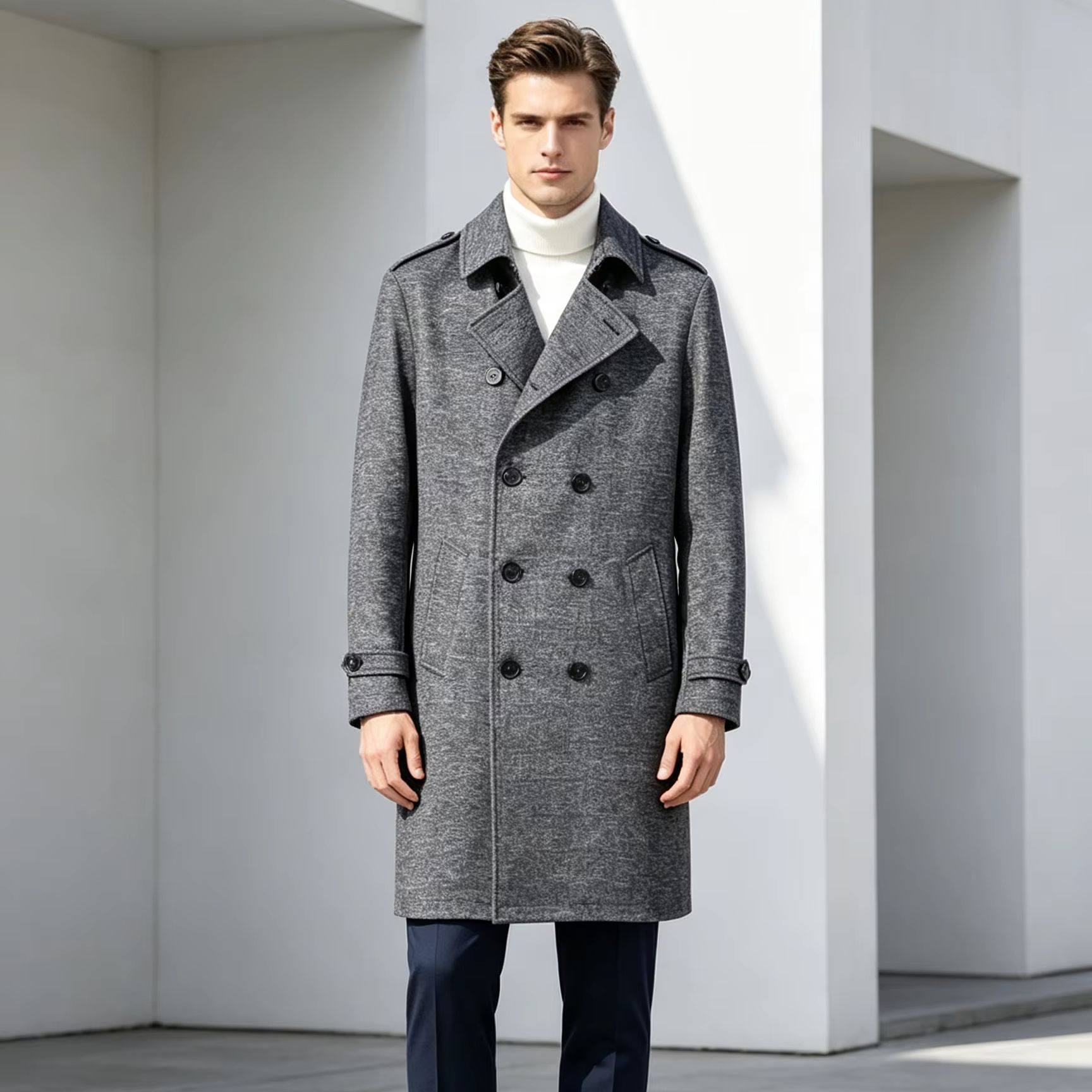Herren 100% Reiner Woll-Langma – Trench Coat Formal Bewertung und Preis