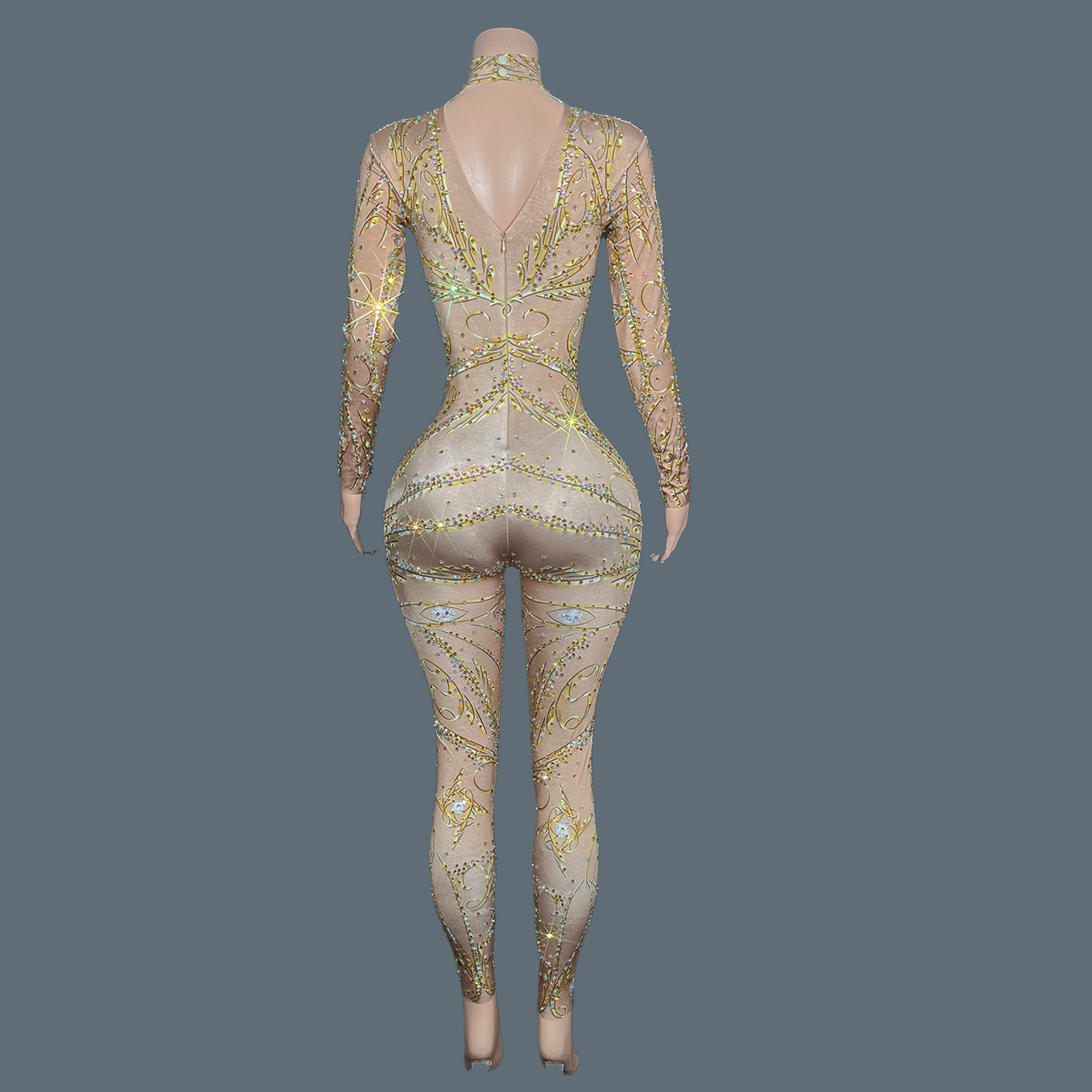 GOLD Strass Spandex Bodycon La – Women'S Formal Wear Jumpsuit Bewertung und Preis
