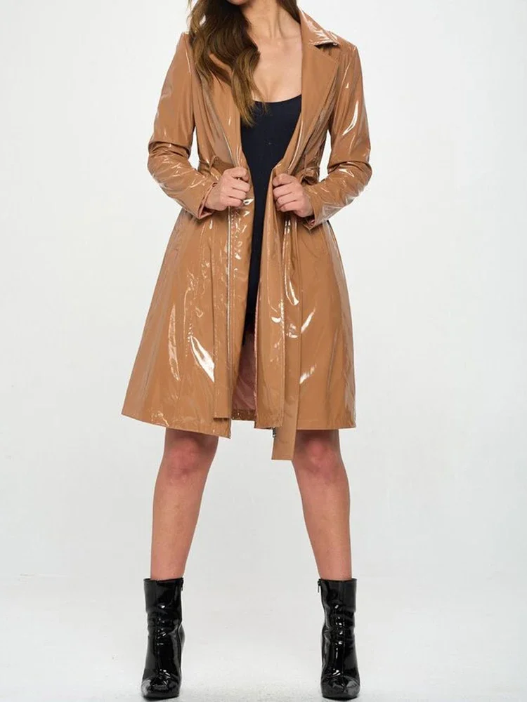 Frauen glänzendes Kunstleder b – Trench Coat Formal Bewertung und Preis